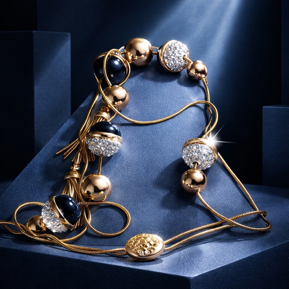 Gold Tone Statement Necklace Adjustable Tassel Ch… - image 1